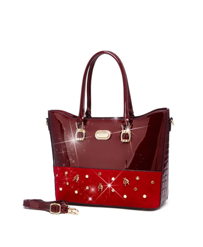 Brangio Italy Luxury Design Crystal &Pearl Accents Tote Bag