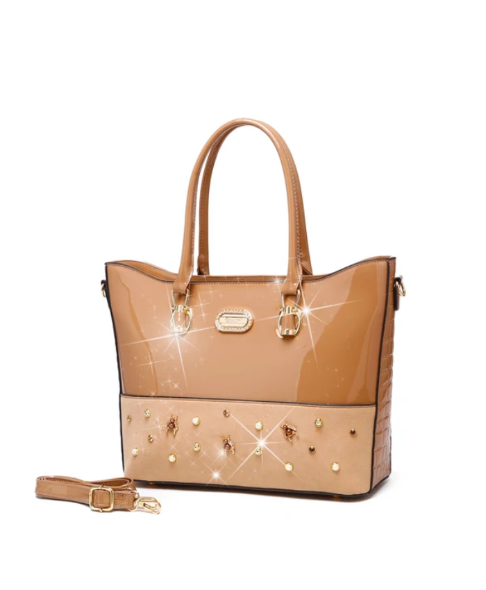 Brangio Italy Luxury Design Crystal &Pearl Accents Tote Bag