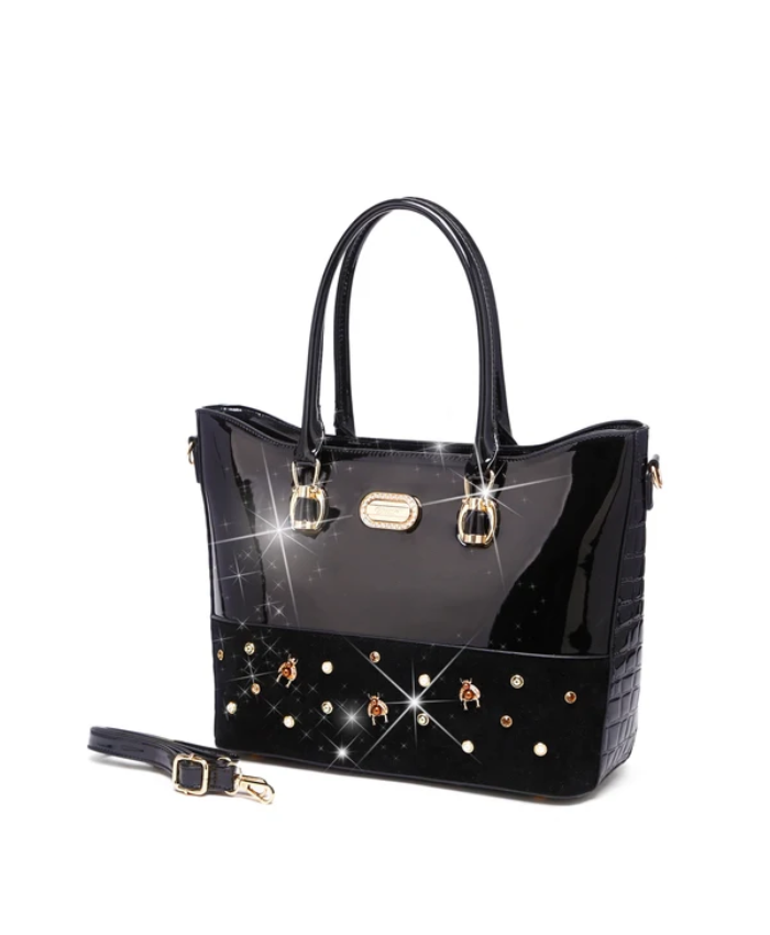Brangio Italy Luxury Design Crystal &Pearl Accents Tote Bag