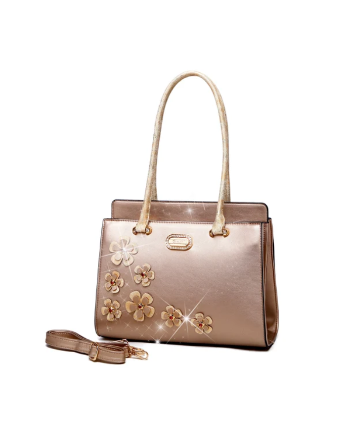 Brangio Italy Elegant Metallic Twinkle Cosmos Floral Handbag