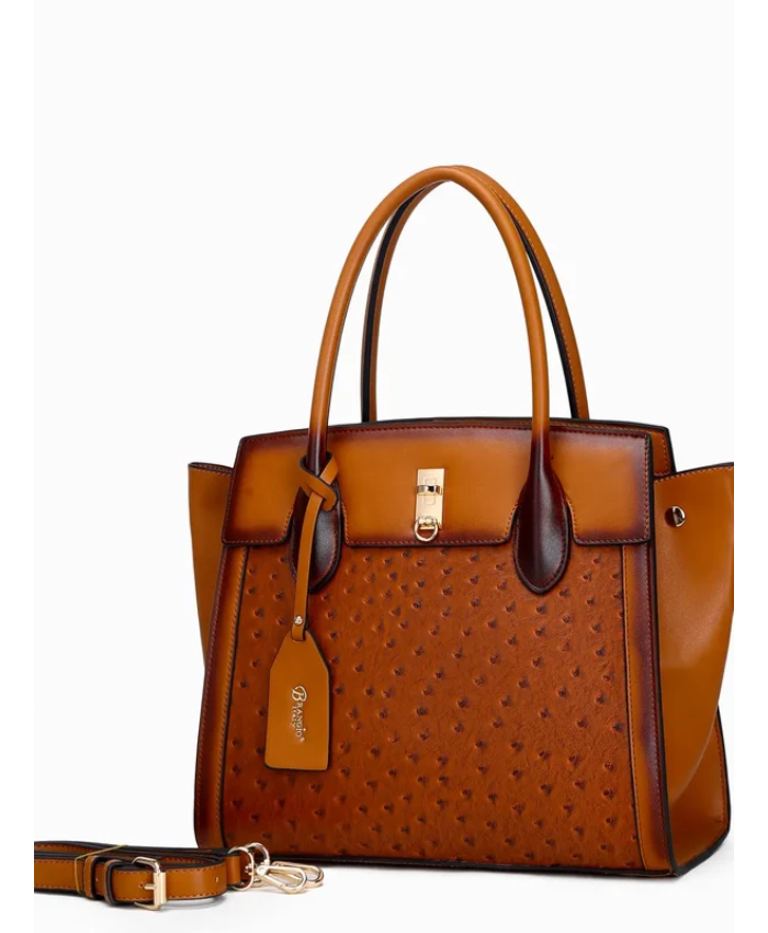 Brangio Italy Ostrich Texture Designer Structured Handbag