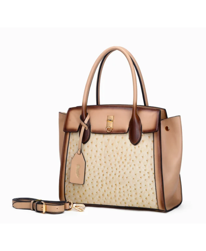 Brangio Italy Ostrich Texture Designer Structured HandbagV