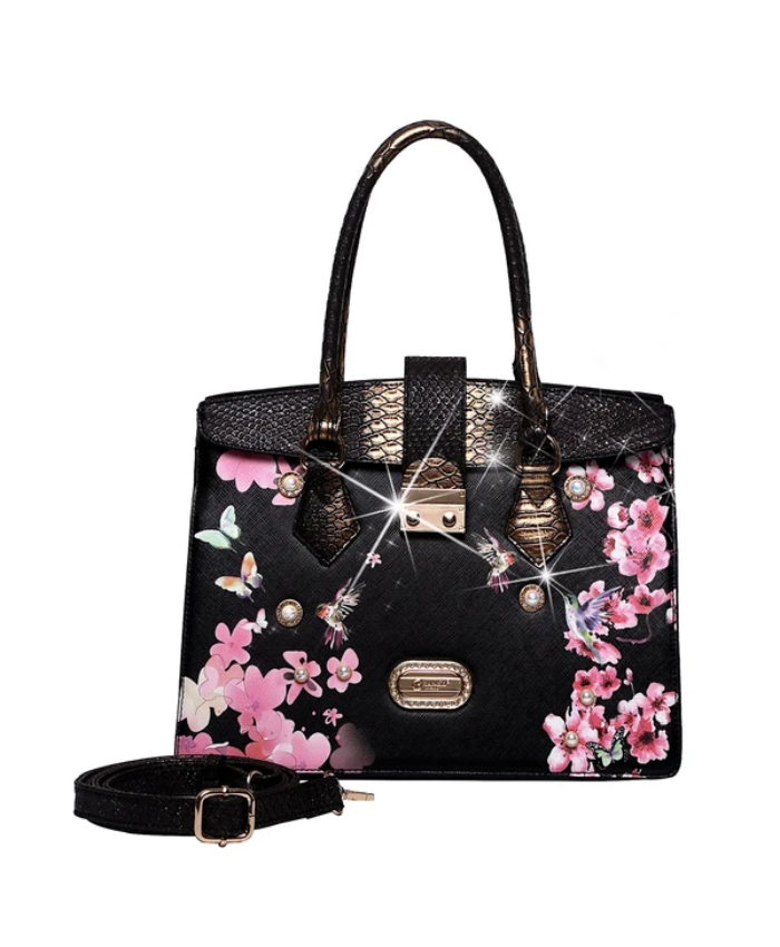 Brangio Italy Floral & Bird Embellished Handbag