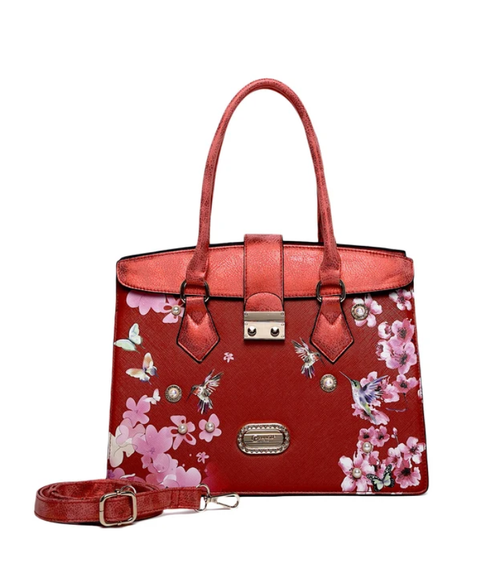 Brangio Italy Floral & Bird Embellished Handbag