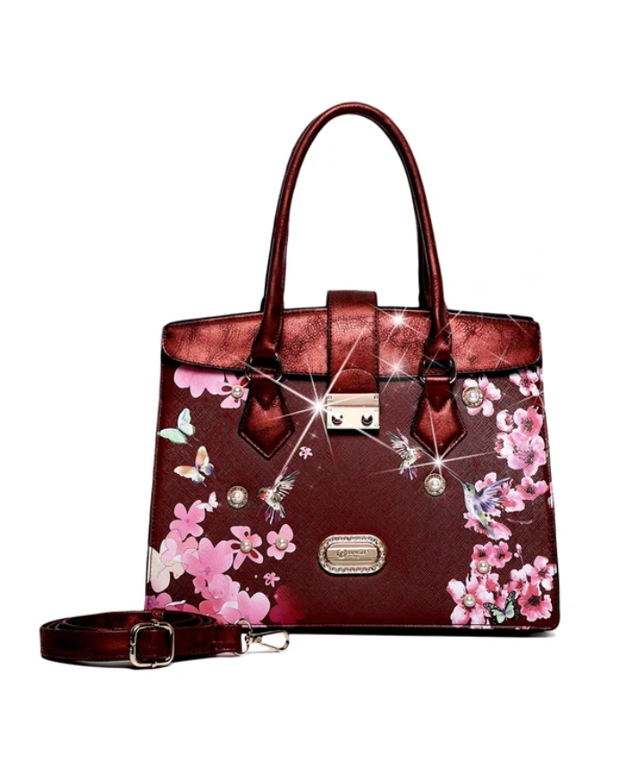 Brangio Italy Floral & Bird Embellished Handbag