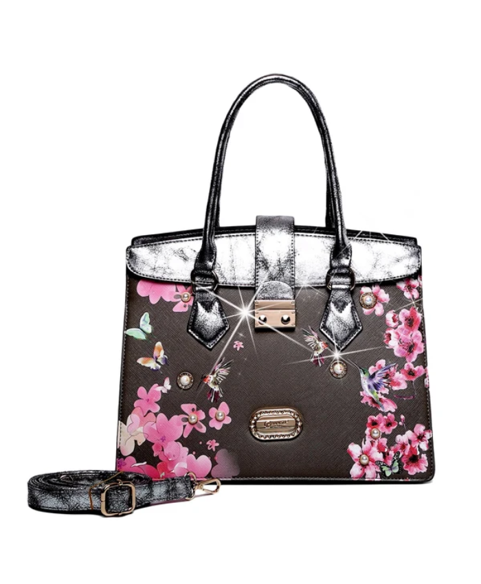 Brangio Italy Floral & Bird Embellished Handbag