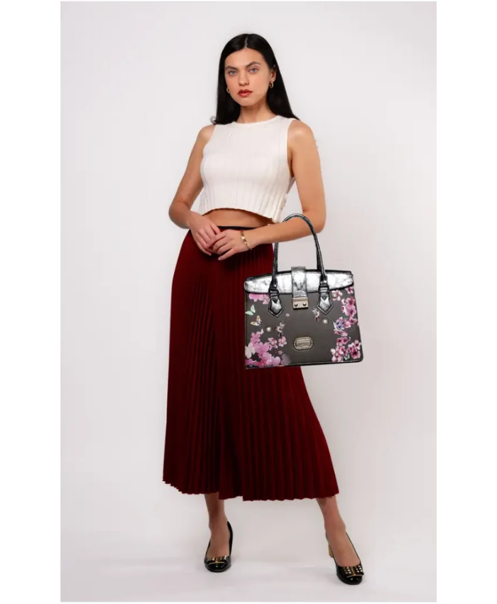 Brangio Italy Floral & Bird Embellished Handbag