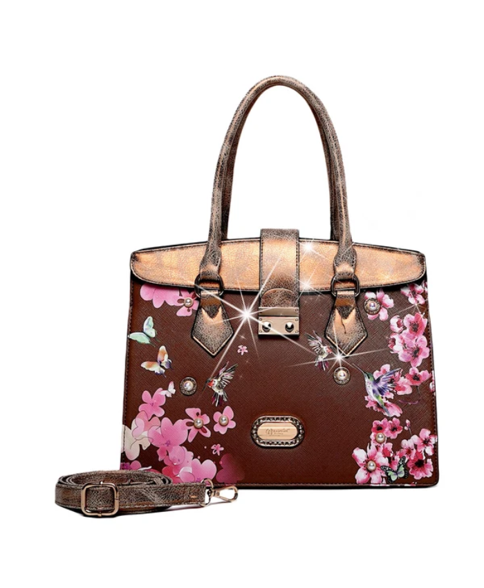 Brangio Italy Floral & Bird Embellished Handbag