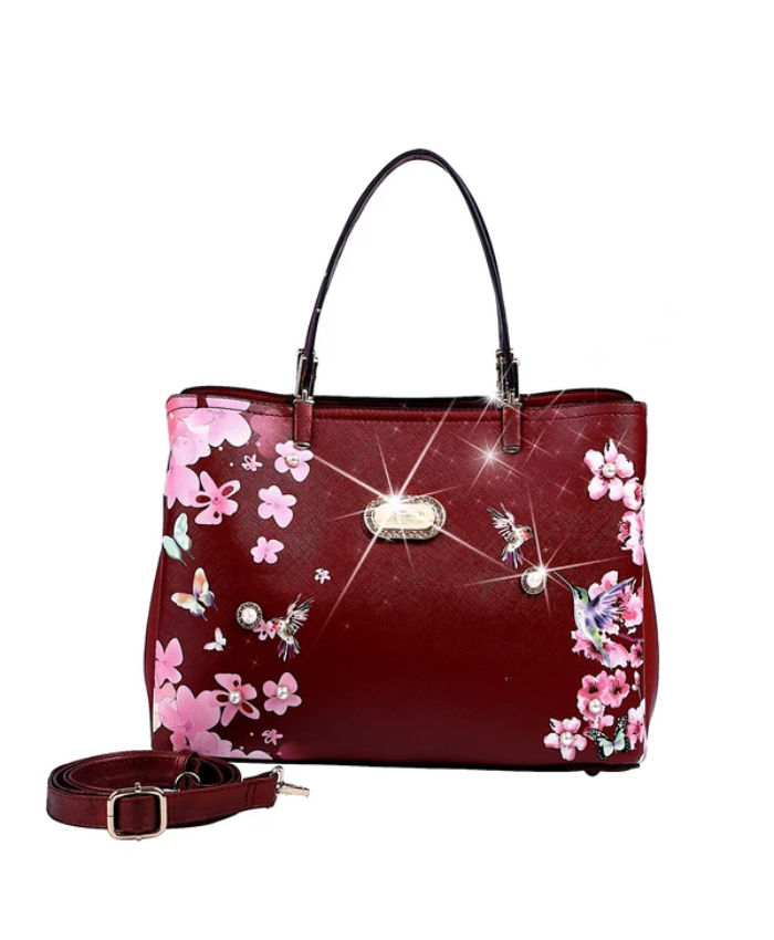 Brangio Italy Elegant Floral Hummingbird Tote Bag