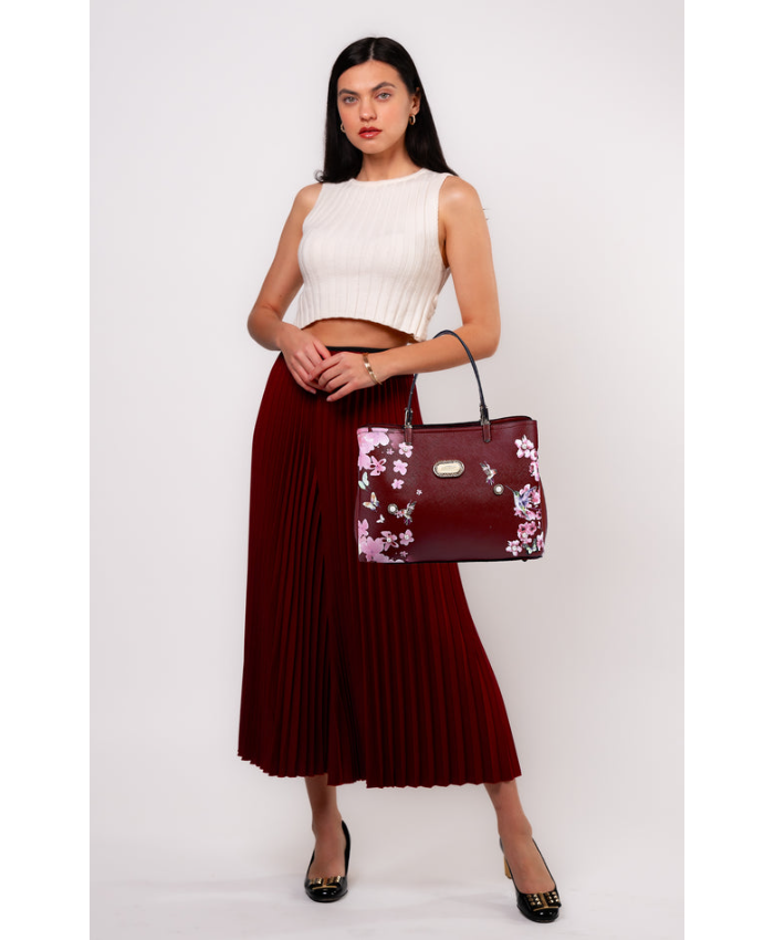 Brangio Italy Elegant Floral Hummingbird Tote Bag