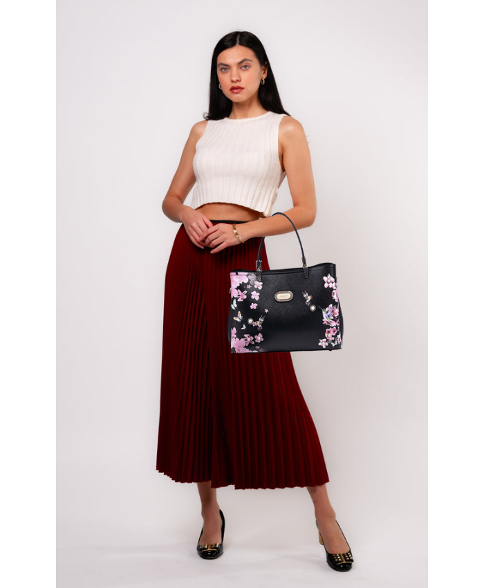 Brangio Italy Elegant Floral Hummingbird Tote Bag