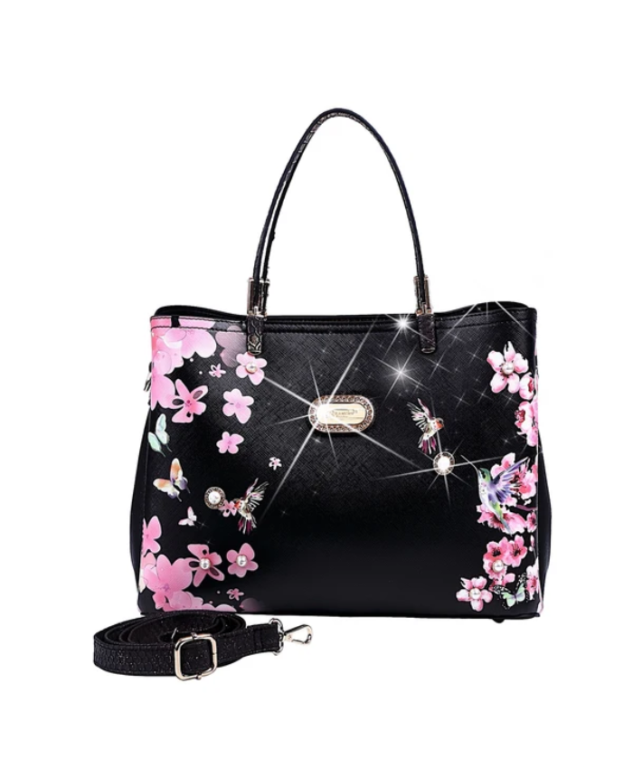 Brangio Italy Elegant Floral Hummingbird Tote Bag
