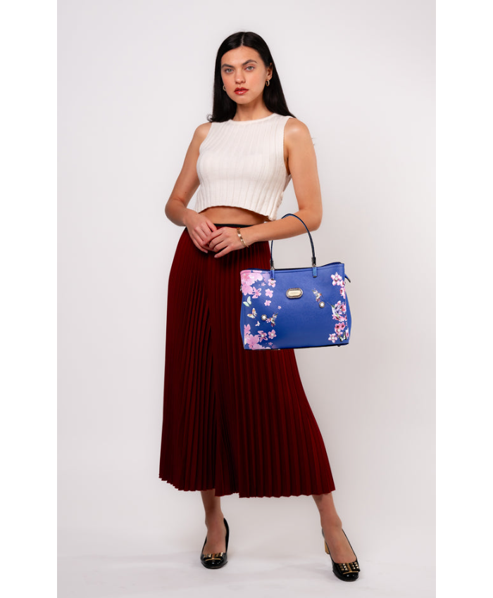 Brangio Italy Elegant Floral Hummingbird Tote Bag