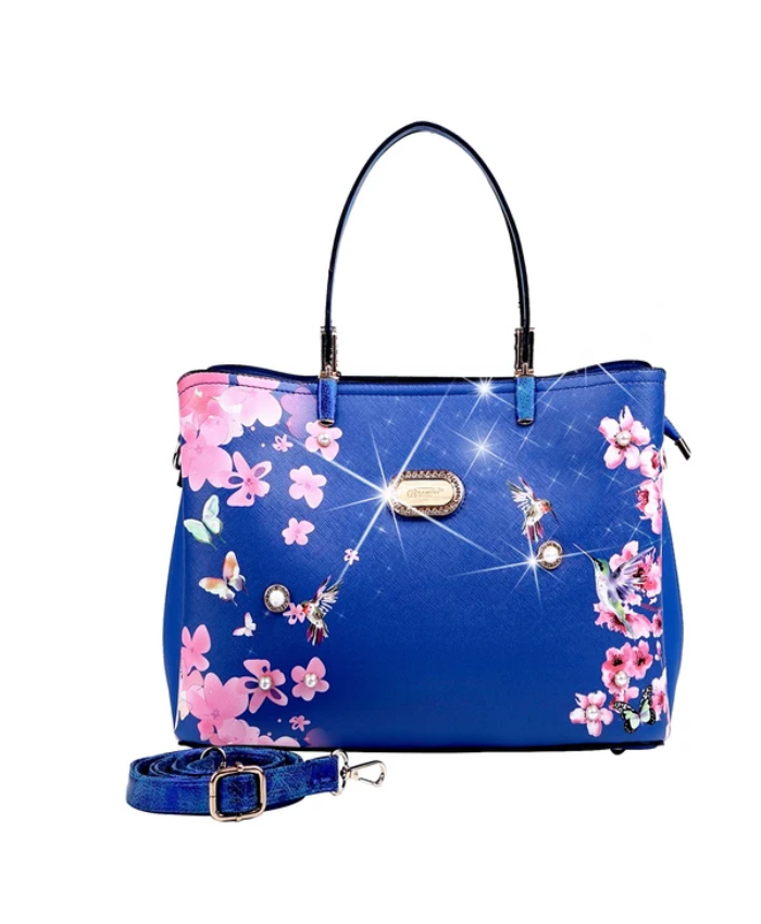 Brangio Italy Elegant Floral Hummingbird Tote Bag