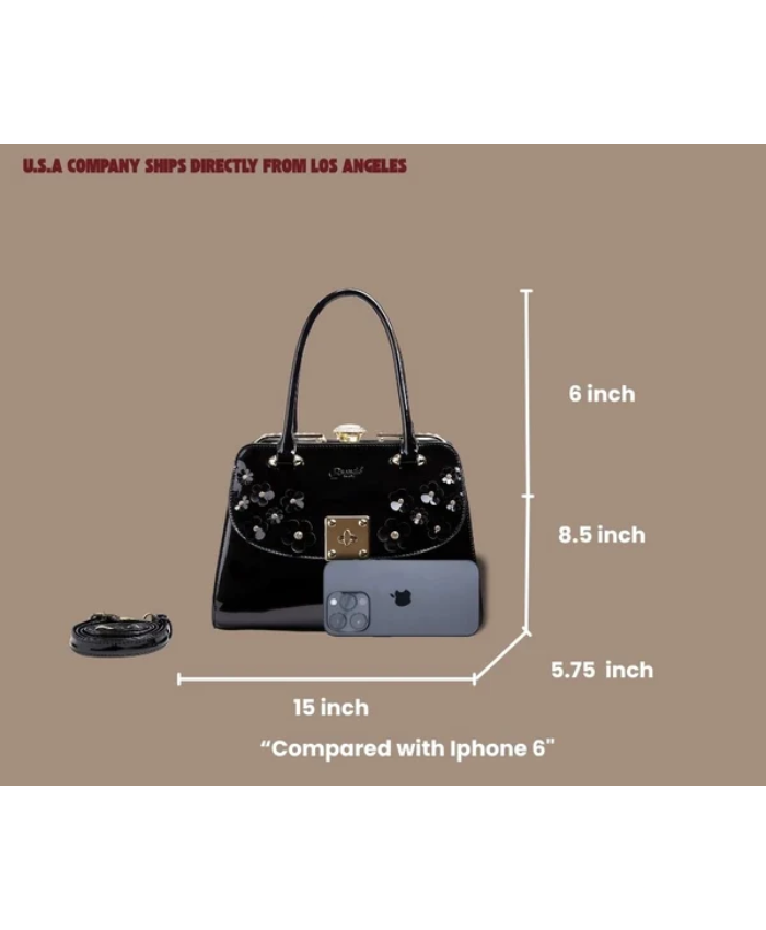 Brangio Italy Luxury Glossy Floral Patent Satchel Bag