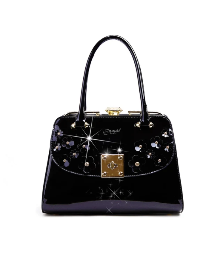 Brangio Italy Luxury Glossy Floral Patent Satchel Bag