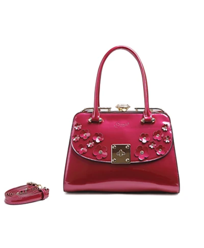 Brangio Italy Luxury Glossy Floral Patent Satchel Bag
