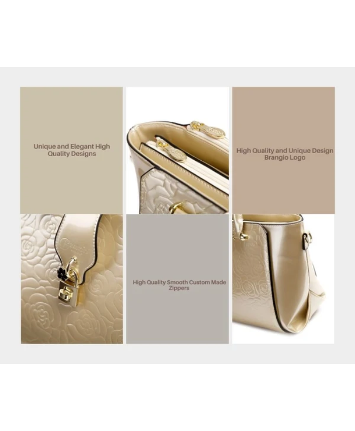 Brangio Italy Elegant Floral Embossed Designer Handbag