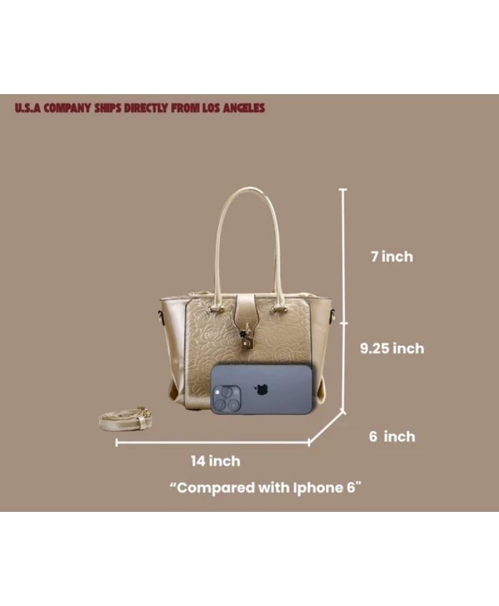 Brangio Italy Elegant Floral Embossed Designer Handbag