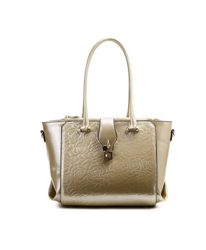 Brangio Italy Elegant Floral Embossed Designer Handbag