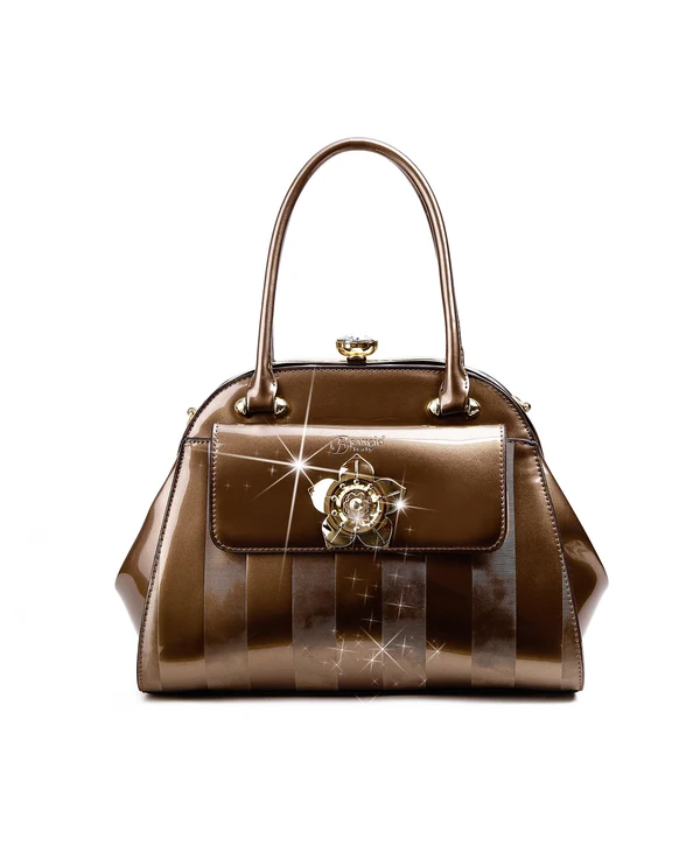 Brangio Italy Patent Satchel Handbag – Floral Lock Design