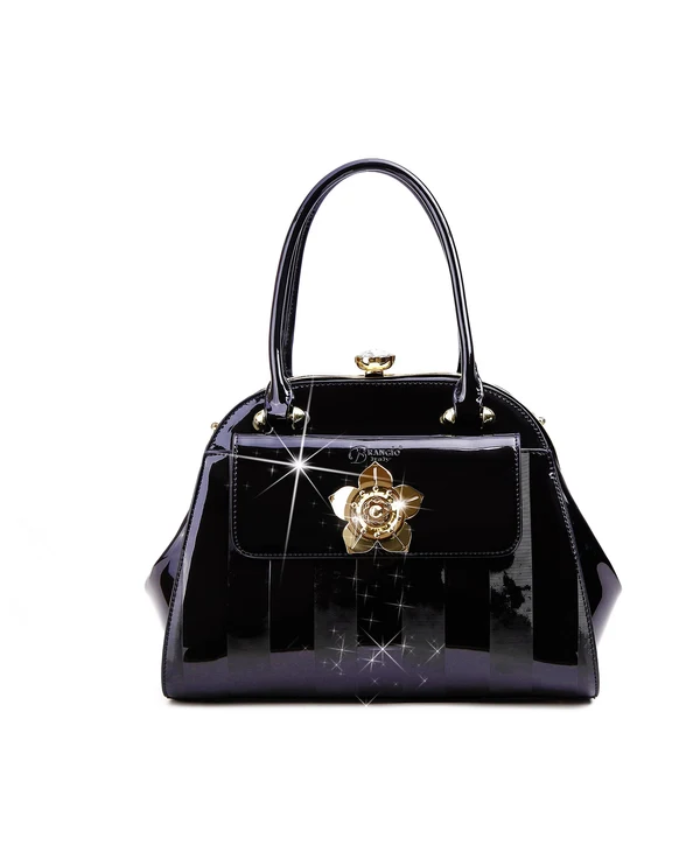 Brangio Italy Patent Satchel Handbag – Floral Lock Design