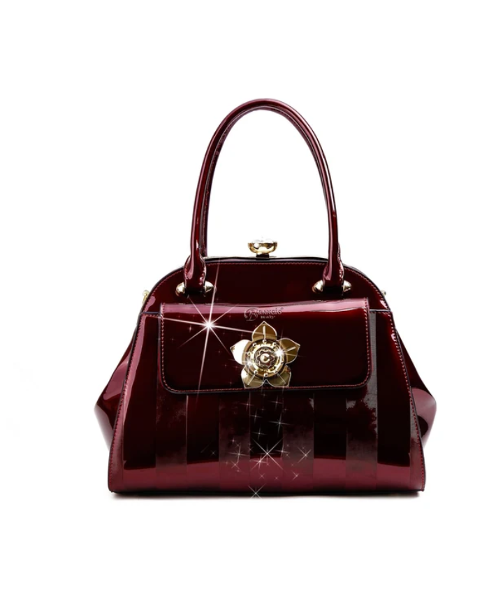 Brangio Italy Patent Satchel Handbag – Floral Lock Design