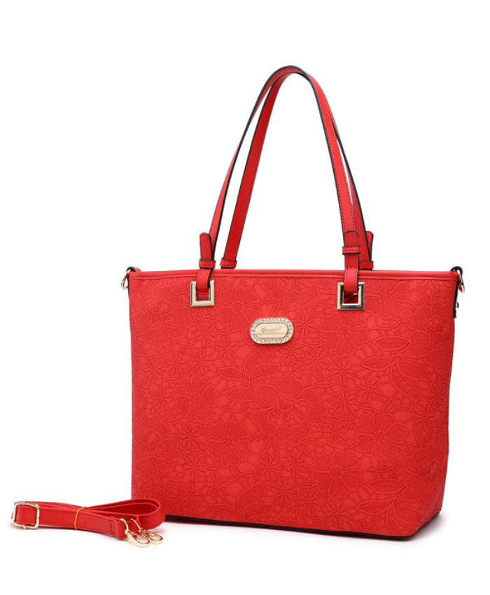 Brangio Italy Lace Embossed Elegant Floral Tote Bag