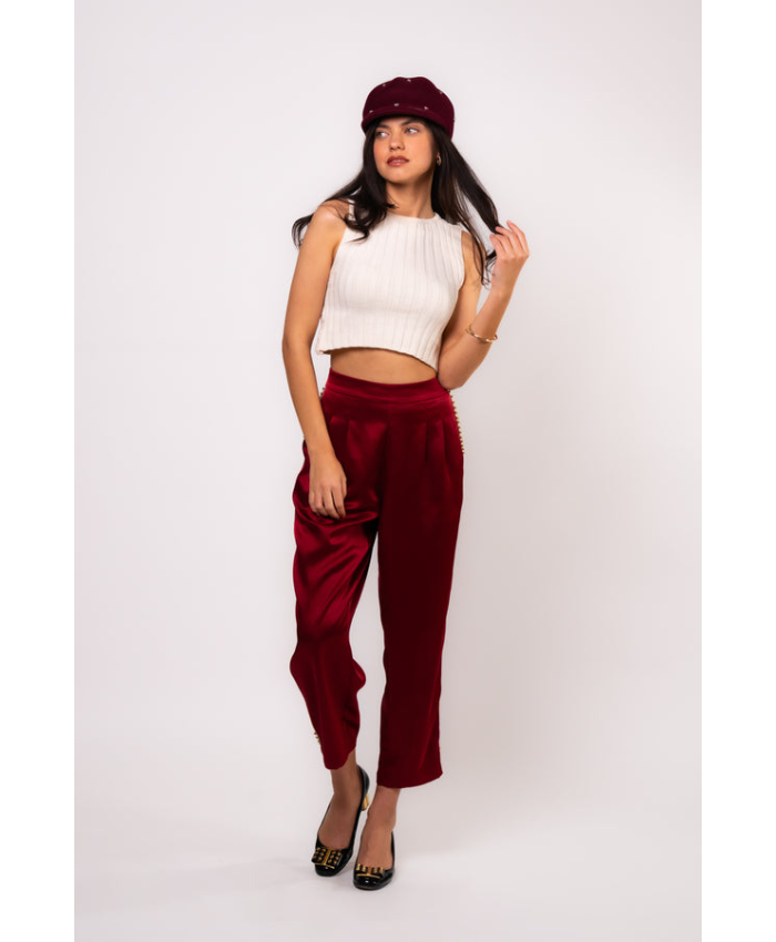 Brangio Italy Luxe Sapphire Chain-Embellished Satin Pants
