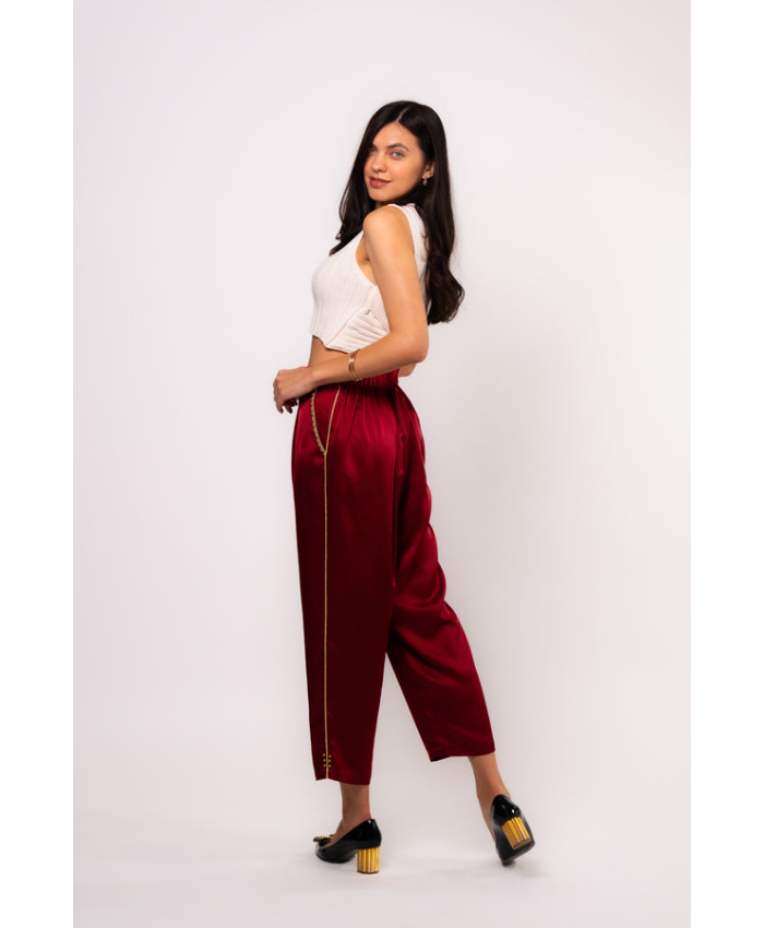 Brangio Italy Luxe Sapphire Chain-Embellished Satin Pants