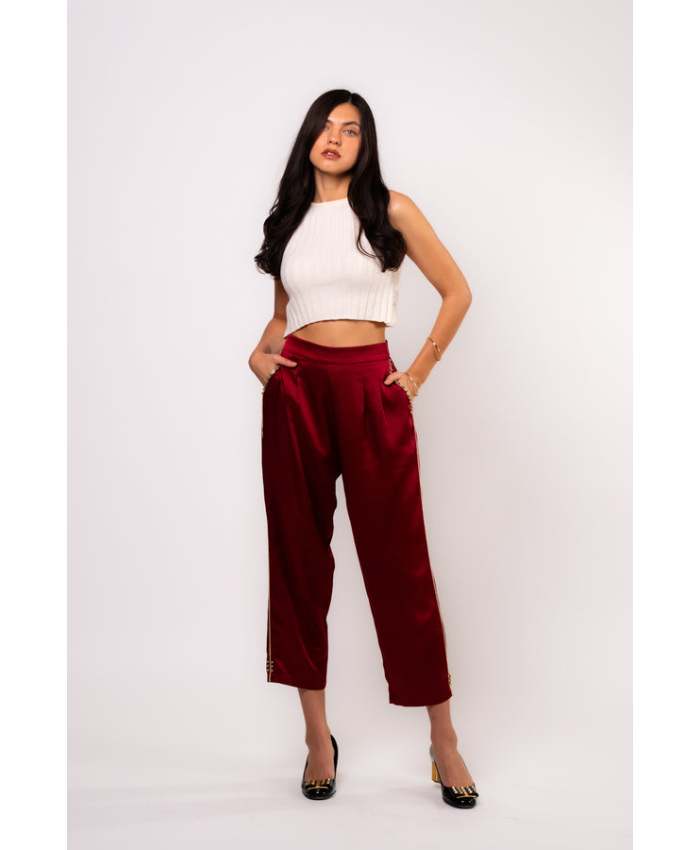 Brangio Italy Luxe Sapphire Chain-Embellished Satin Pants