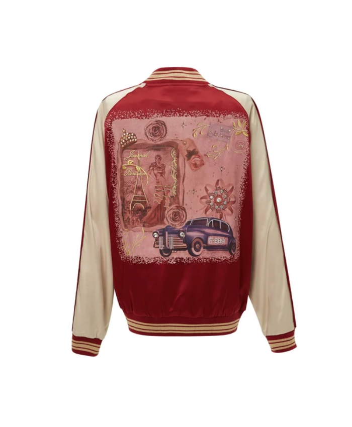 Brangio Italy Vintage Bomber Jacket With Floral Embroidery - Burgundy