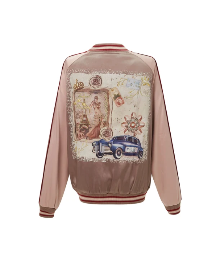 Brangio Italy Vintage Bomber Jacket With Floral Embroidery - Pewter