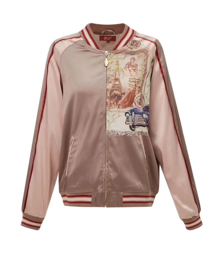 Brangio Italy Vintage Bomber Jacket With Floral Embroidery - Pewter