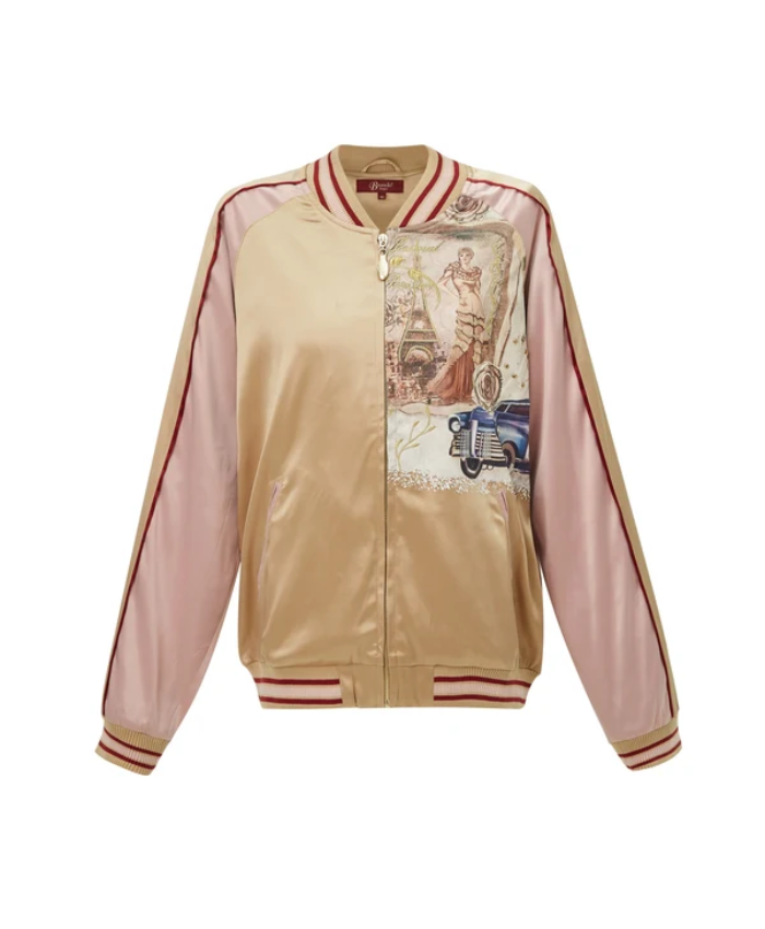 Brangio Italy Vintage Bomber Jacket With Floral Embroidery - Gold