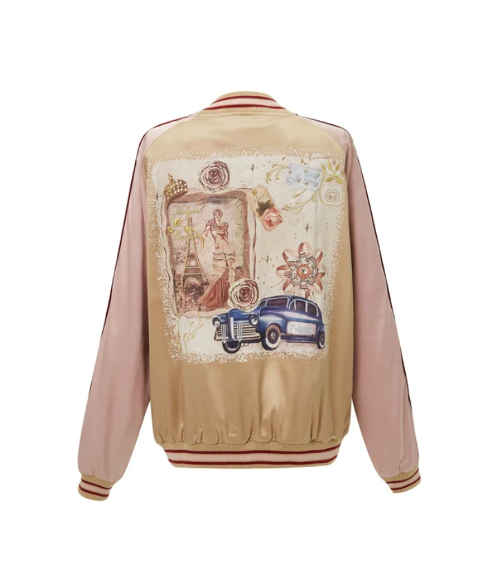 Brangio Italy Vintage Bomber Jacket with Floral Embroidery - Gold