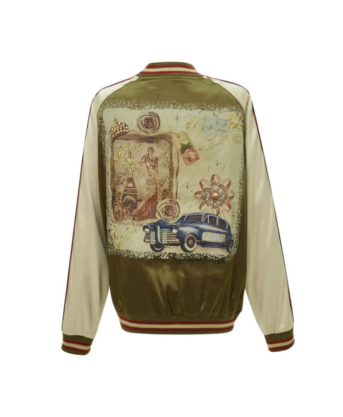 Brangio Italy Vintage Bomber Jacket With Floral Embroidery - Green