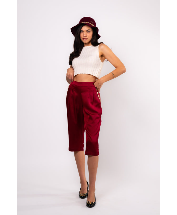 Brangio Italy Luxe Sapphire Chain-Embellished Satin Culottes