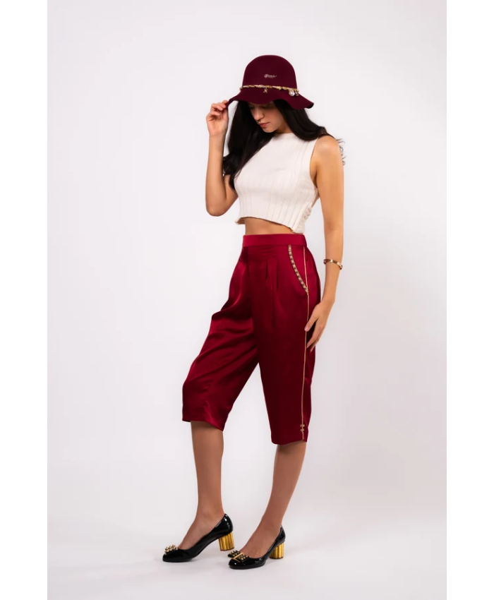 Brangio Italy Luxe Sapphire Chain-Embellished Satin Culottes