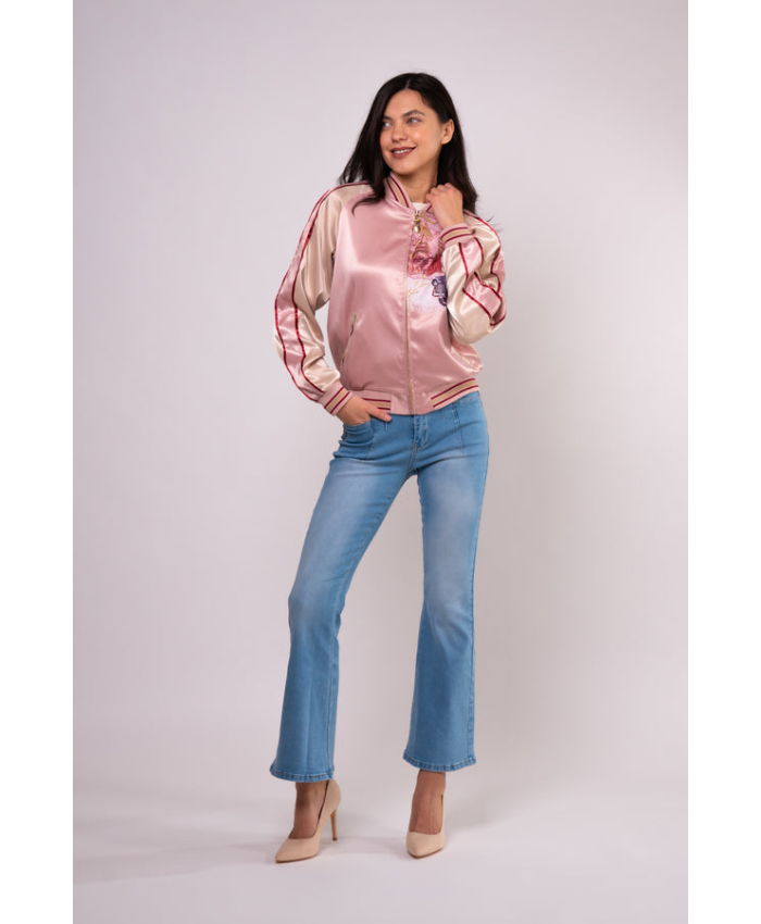 Brangio Italy Vintage Bomber Jacket With Floral Embroidery