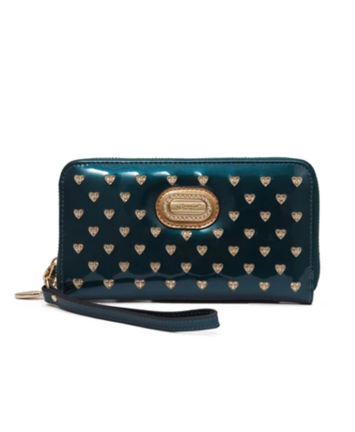 Brangio Italy Luxury Heart Stud Zippered Wristlet Wallet