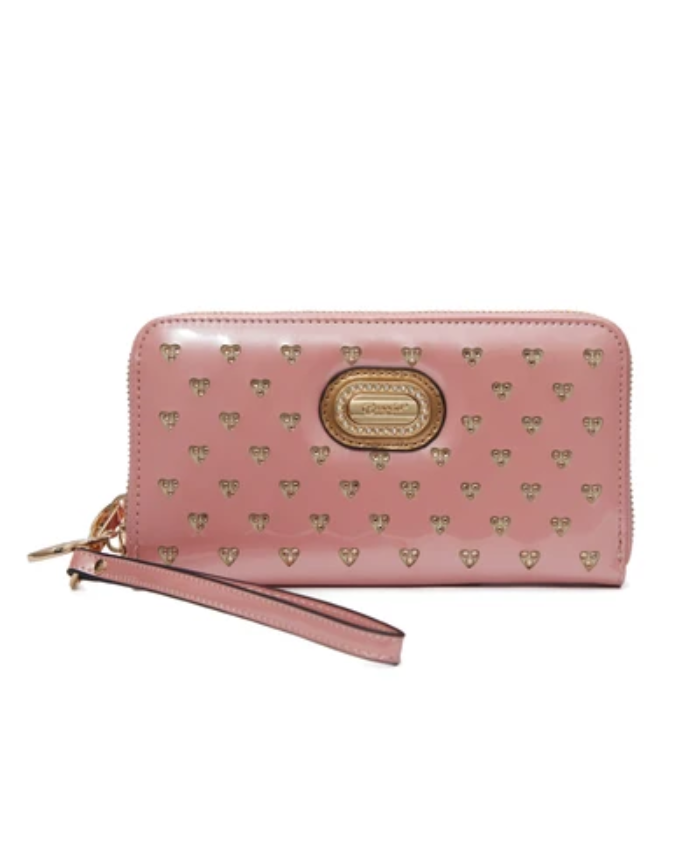 Brangio Italy Luxury Heart Stud Zippered Wristlet Wallet