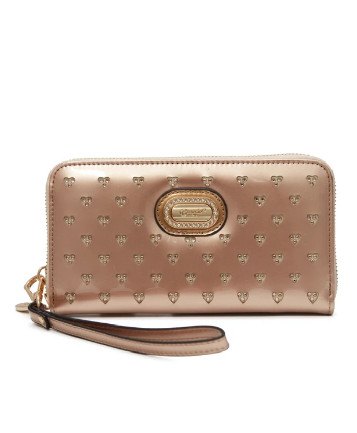 Brangio Italy Luxury Heart Stud Zippered Wristlet Wallet