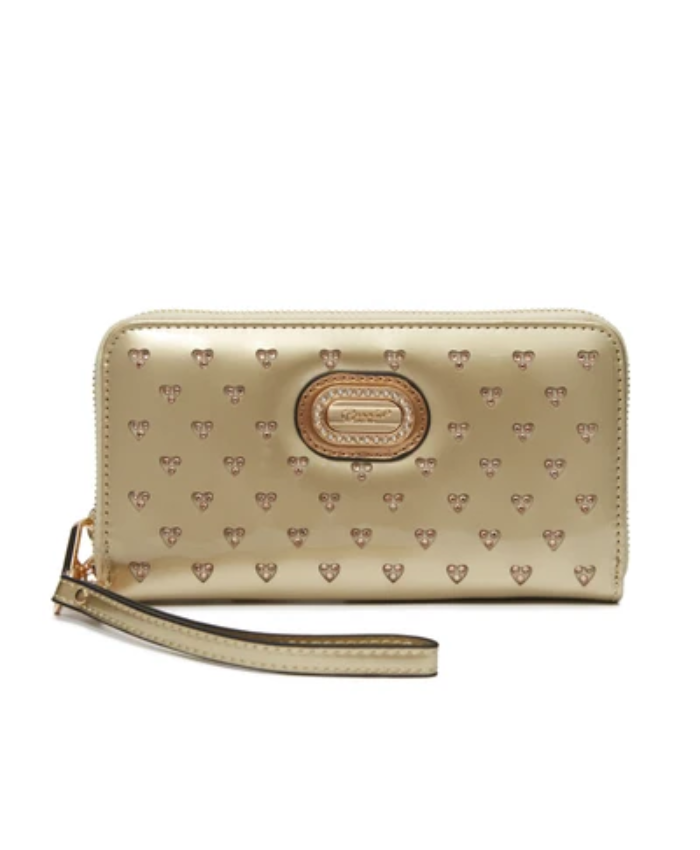 Brangio Italy Luxury Heart Stud Zippered Wristlet Wallet
