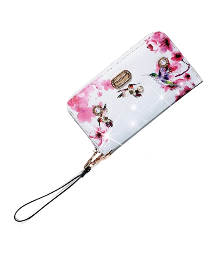 Brangio Italy Floral & Hummingbird Zippered Wristle Wallet