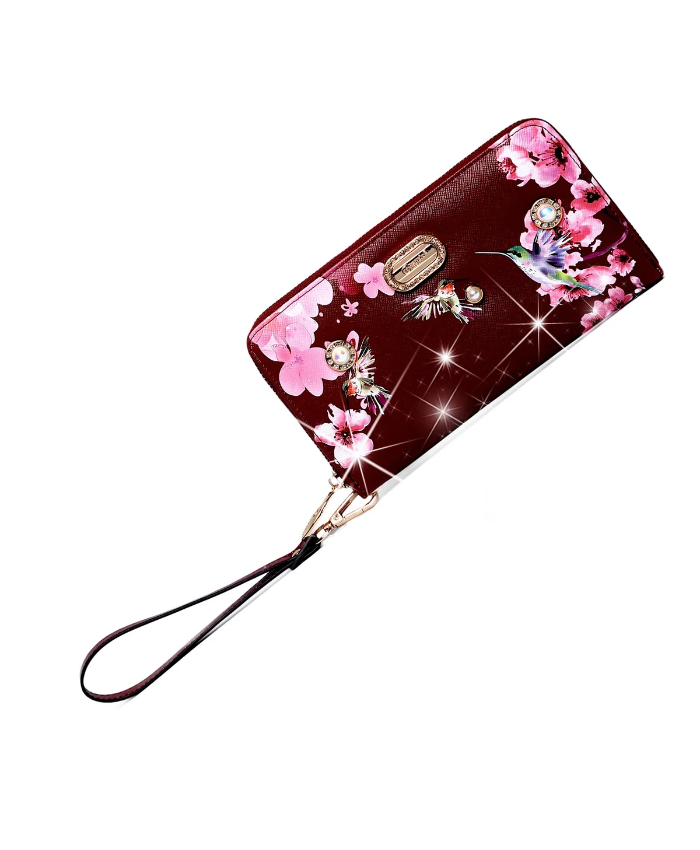 Brangio Italy Floral & Hummingbird Zippered Wristle Wallet