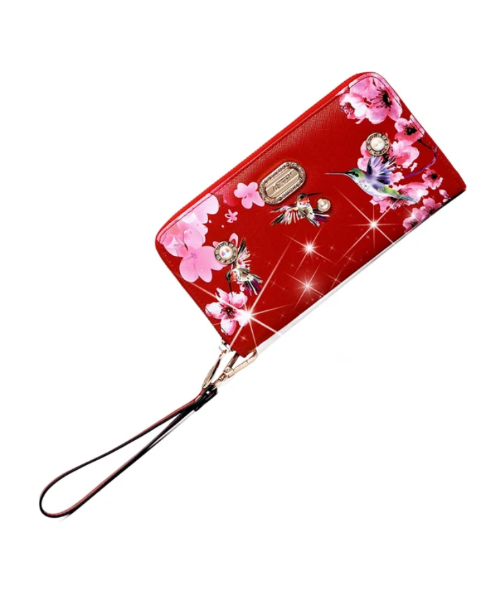Brangio Italy Floral & Hummingbird Zippered Wristle Wallet