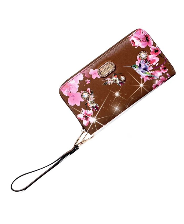Brangio Italy Floral & Hummingbird Zippered Wristle Wallet