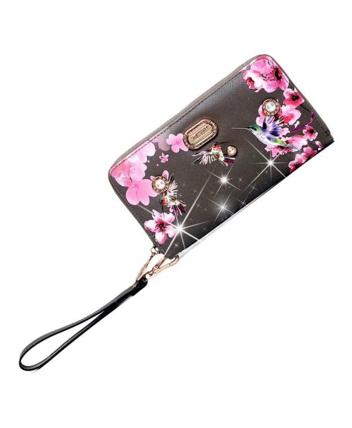 Brangio Italy Floral & Hummingbird Zippered Wristle Wallet