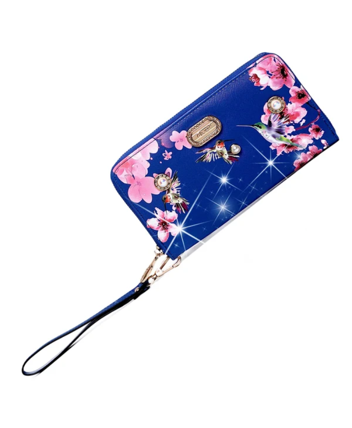 Brangio Italy Floral & Hummingbird Zippered Wristle Wallet